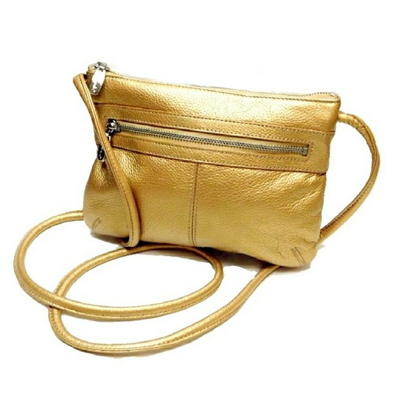 Tignanello Handbags - TIGNANELLO STYLISH GOLD LEATHER CROSSBODY BAG